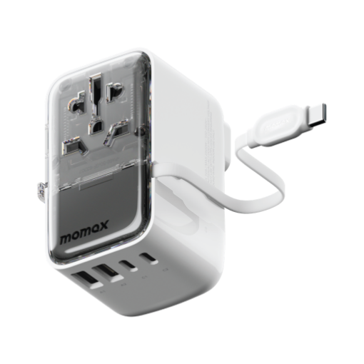 صورة MOMAX 1-WORLD FLOW 35W 4 PORT WITH BUILT-IN USB-C CABLE TRAVEL ADAPTOR (White)