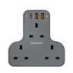 صورة MOMAX 3-OUTLET T-SHAPED EXTENSION SOCKET WITH USB-(US6UKE)-BLACK