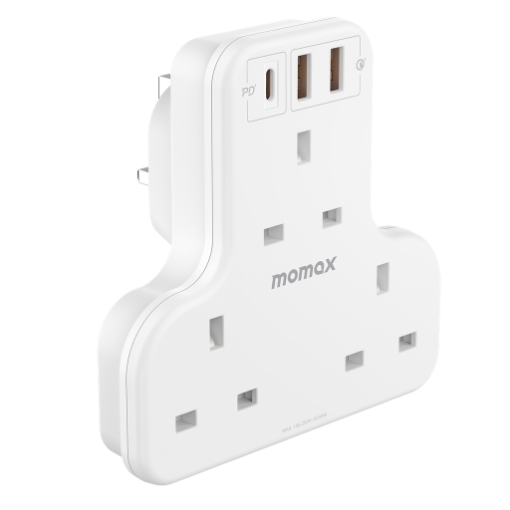 صورة MOMAX 3-OUTLET T-SHAPED EXTENSION SOCKET WITH USB-(US6UKW)-WHITE