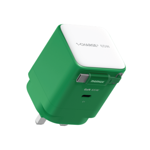 صورة MOMAX 1-CHARGE 65W GAN 1 PORT CHARGER WITH BUILT-IN USB-C CABLE (Color: GREEN)